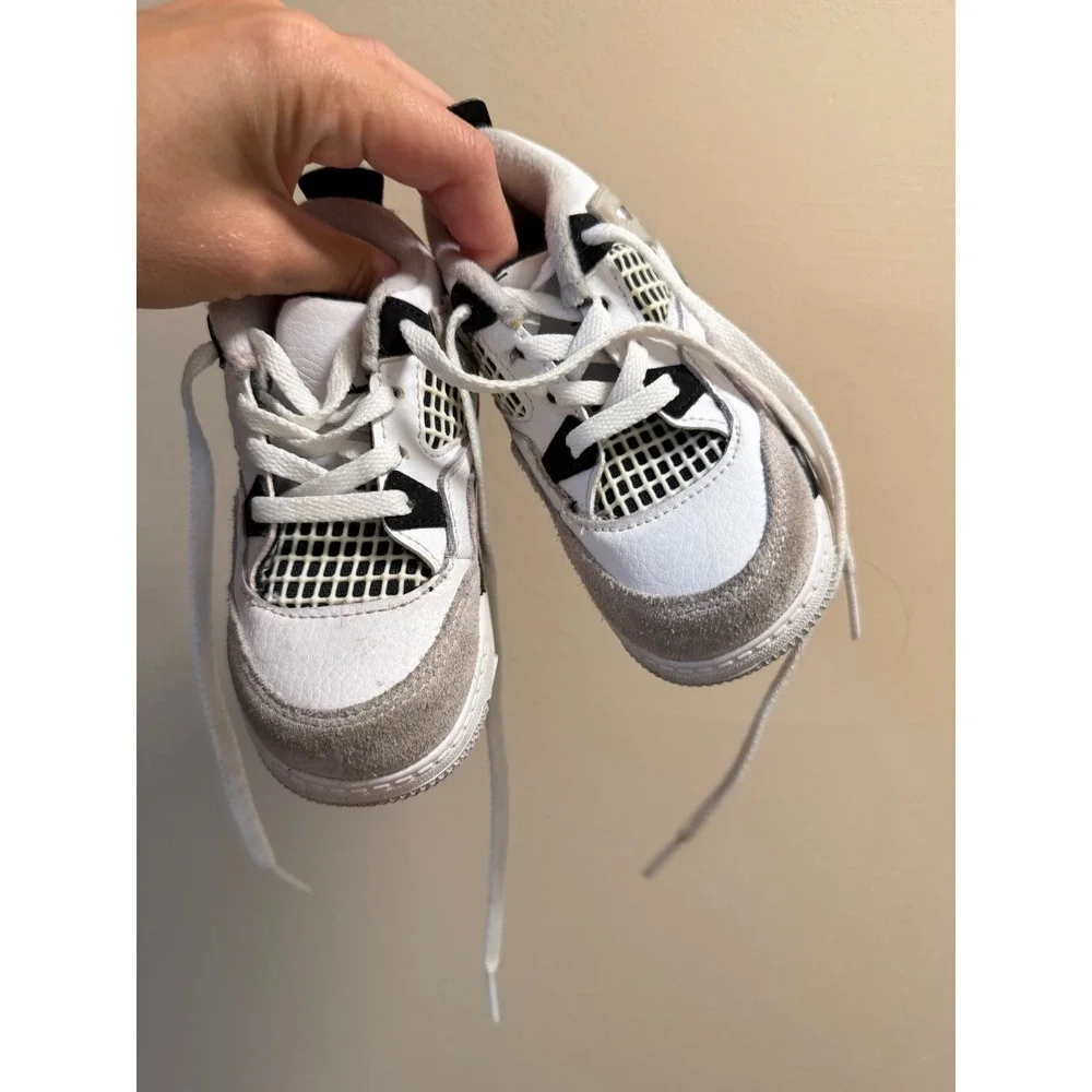 Jordan 4 Retro Military Black Toddler Sneakers White Grey BQ7670-111 Size 7C